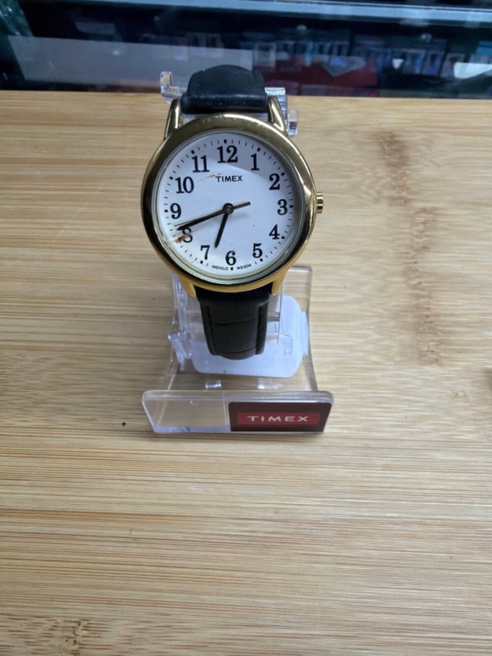 Timex Easy Reader Gold Tone Black Leather Strap Watch New